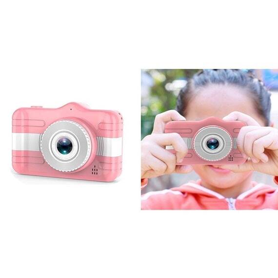 Camera foto/video pentru copii DacEnergy©, camera duala, ecran color de 3,5 inch, rezolutie foto 13 MP, jocuri, recunoastere faciala, culoare roz - 2- Roveli