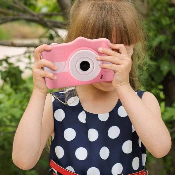 Camera foto/video pentru copii DacEnergy©, camera duala, ecran color de 3,5 inch, rezolutie foto 13 MP, jocuri, recunoastere faciala, culoare roz - 3- Roveli