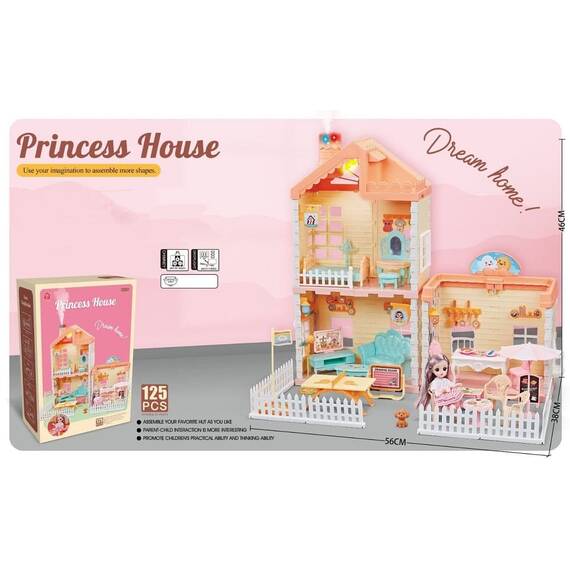​Casa de papusi pentru fete DacEnergy©, realizata din plastic, 2 etaje, cu mobilier pentru jocuri de simulare, 56 x 38 x 46 cm, colorata - 3- Roveli