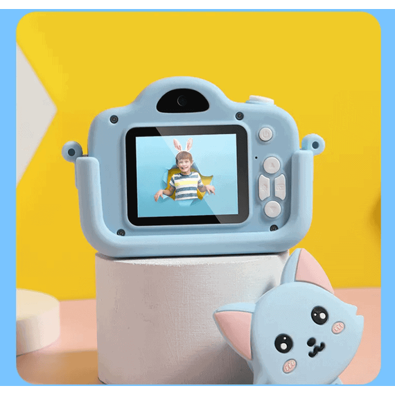 Camera foto/video pentru copii DacEnergy©, model pisicuta, ecran LCD de 2.0 inch, camera duala, jocuri, rezolutie foto 20MP, culoare albastru - 3- Roveli