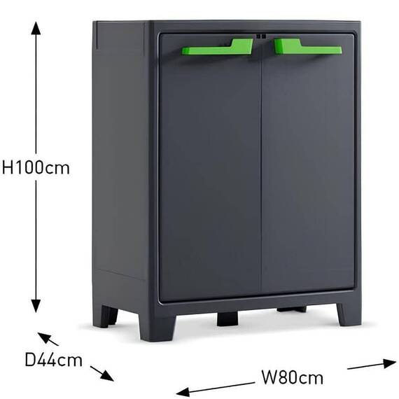 ​Dulap pentru gradina Keter, realizat din plastic, picioare reglabile, manere ergonomice, 2 usi, 2 rafturi ajustabile, 80 x 44 x 100 cm, grafit - 4- Roveli