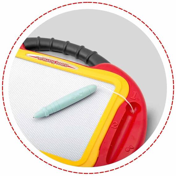 Tabla magnetica educativa 2in1 , cu picioare, pentru desen si scris, cu creion, 3 timbre magnetice, stergere instantanee, 38,5 x 28 x 19 cm, galbena si rosu - 5- Roveli