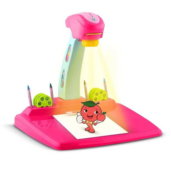 Jucarie educationala, proiector de desen, tip tabla, 8 sabloane, 36 de imagini, set de markere, 37,5 x 37,5 x 36 cm, roz - 6- Roveli