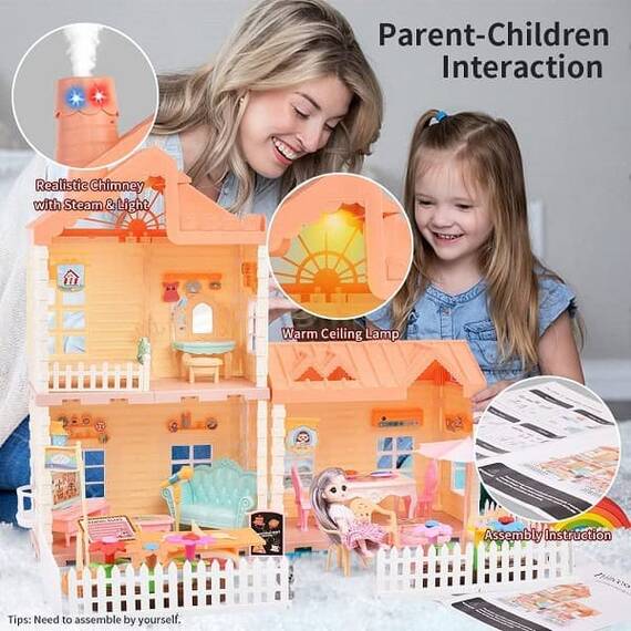 ​Casa de papusi pentru fete DacEnergy©, realizata din plastic, 2 etaje, cu mobilier pentru jocuri de simulare, 56 x 38 x 46 cm, colorata - 7- Roveli