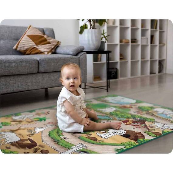 ​Spatiu de joaca 2 in 1, covoras din spuma si carte de colorat, asigura izolare termica fata de sol, textura anti-alunecare, model frumos cu animale de la Zoo, 120 x 90 cm, verde - 10- Roveli