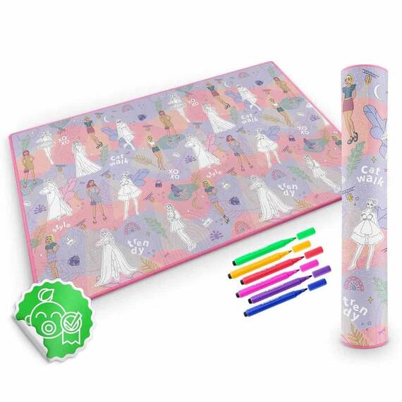 Spatiu de joaca 2 in 1, covoras din spuma si carte de colorat, asigura izolare termica fata de sol, textura anti-alunecare, model frumos cu printese, 200 x 120 cm, roz - 10- Roveli