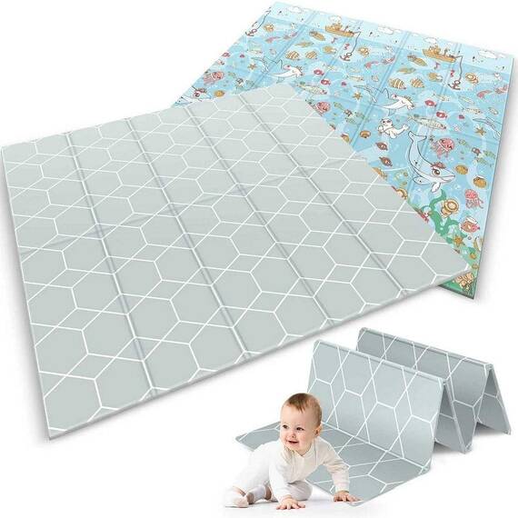Covoras pliabil din spuma, doua fete, izolare termica, model frumos, unic, ocean, 200 x 180 x 1 cm, albastru - 11- Roveli