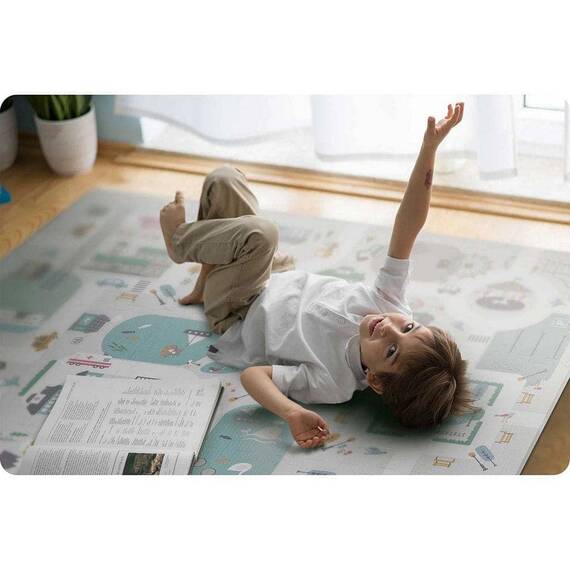 Covoras puzzle, din spuma EVA inodora, izoleaza perfect, anti-alunecare, pliabil, imprimeu oras, 9 bucati, gri, 105 x 105 cm - 12- Roveli