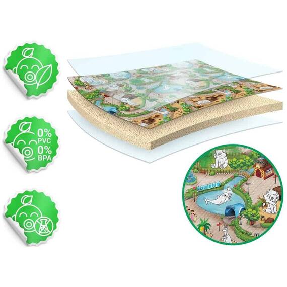 ​Spatiu de joaca 2 in 1, covoras din spuma si carte de colorat, asigura izolare termica fata de sol, textura anti-alunecare, model frumos cu animale de la Zoo, 200 x 120 cm, verde - 14- Roveli