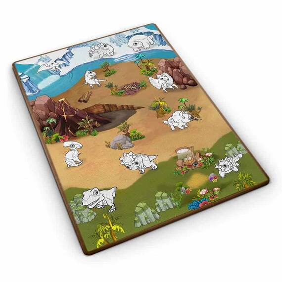 Spatiu de joaca 2 in 1, covoras din spuma si carte de colorat, asigura izolare termica fata de sol, textura anti-alunecare, model frumos cu dinozauri, 120 x 90 cm, verde si maro - 15- Roveli