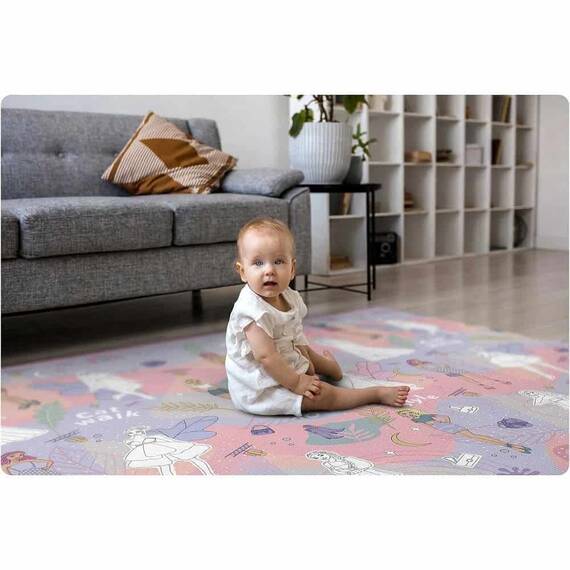Spatiu de joaca 2 in 1, covoras din spuma si carte de colorat, asigura izolare termica fata de sol, textura anti-alunecare, model frumos cu printese, 200 x 120 cm, roz - 16- Roveli