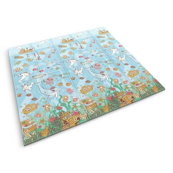 Covoras pliabil din spuma, doua fete, izolare termica, model frumos, unic, ocean, 200 x 180 x 1 cm, albastru - - Roveli