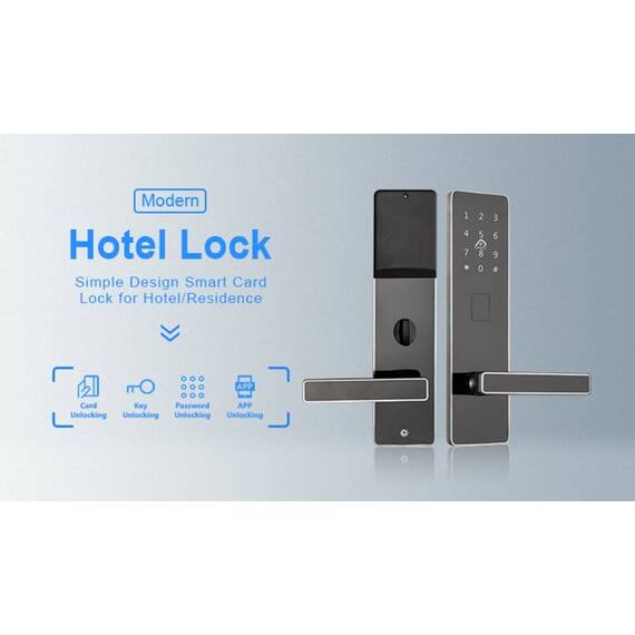Incuietoare inteligenta DacEnergy©,  pentru hotel, apartament, motel, deblocare Aplicatie TTLock, TTHotel, Card RFID, Cheie, culoare negru - 5- Roveli