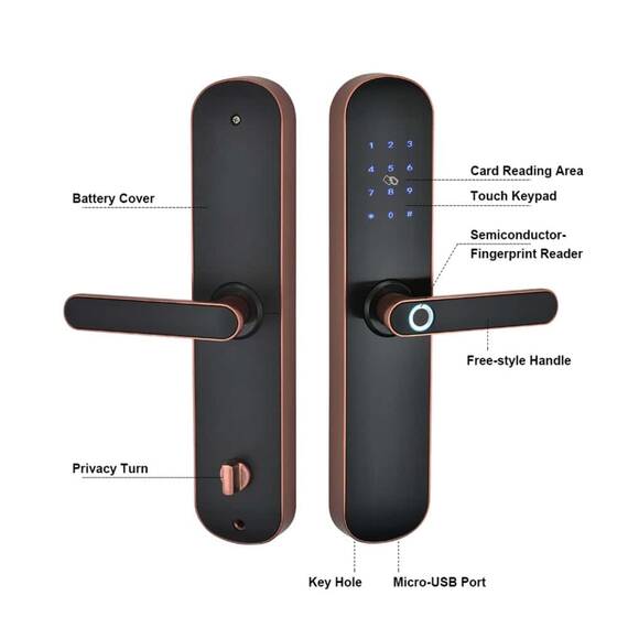 Incuietoare inteligenta DacEnergy©, pentru Acasa, Apartament, Airbnb, Vila, deblocare Fingerpint, Aplicatie TTLock, Cod, Card RFID, Cheie, negru - 6- Roveli