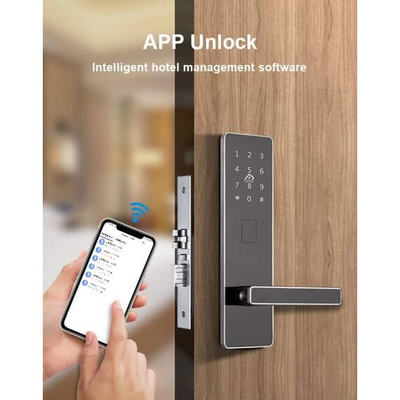 Incuietoare inteligenta DacEnergy©,  pentru hotel, apartament, motel, deblocare Aplicatie TTLock , TTHotel ,  Card RFID, Cheie, culoare negru-argintiu - 10- Roveli