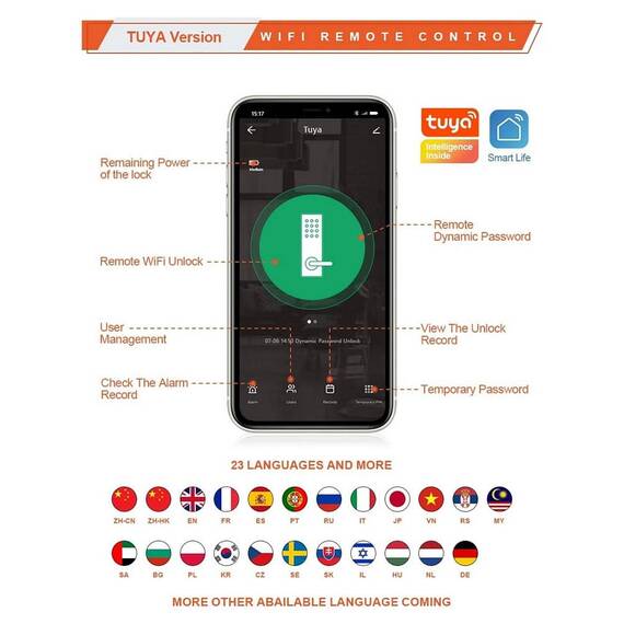 Incuietoare inteligenta DacEnergy©, aplicatie telefon, amprenta, parola, card si cheie, Wifi, Bluetooth, Tuya Smart TT Lock, de inalta securitate, grosimea usii 40-110 mm, negru si argintiu - 14- Roveli