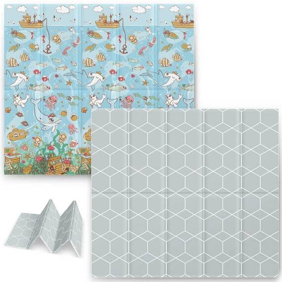 Covoras pliabil din spuma, doua fete, izolare termica, model frumos, unic, ocean, 200 x 180 x 1 cm, albastru - 3- Roveli