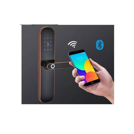 Incuietoare inteligenta DacEnergy©, pentru Acasa, Apartament, Airbnb, Vila, deblocare Fingerpint, Aplicatie TTLock, Cod, Card RFID, Cheie, negru/auriu - 4- Roveli