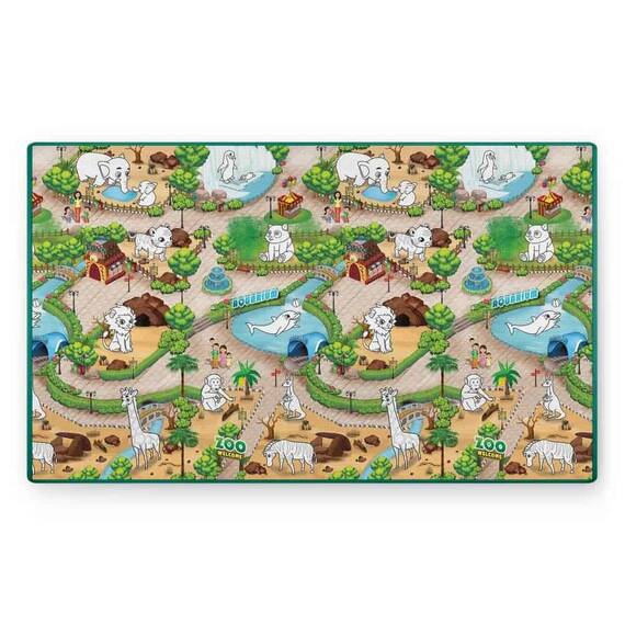 ​Spatiu de joaca 2 in 1, covoras din spuma si carte de colorat, asigura izolare termica fata de sol, textura anti-alunecare, model frumos cu animale de la Zoo, 200 x 120 cm, verde - 5- Roveli