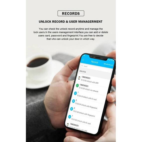 Incuietoare inteligenta DacEnergy©, pentru Hotel / Apartament / Airbnb, material aliaj de aluminiu, deblocare Amprenta digitala / aplicatie / cod / card RFID / cheie, pentru usa din lemn, negru/argintiu - 9- Roveli