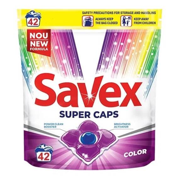 Detergent de rufe capsule Savex Super Caps, curatare puternica, Color, 42 capsule - - Roveli