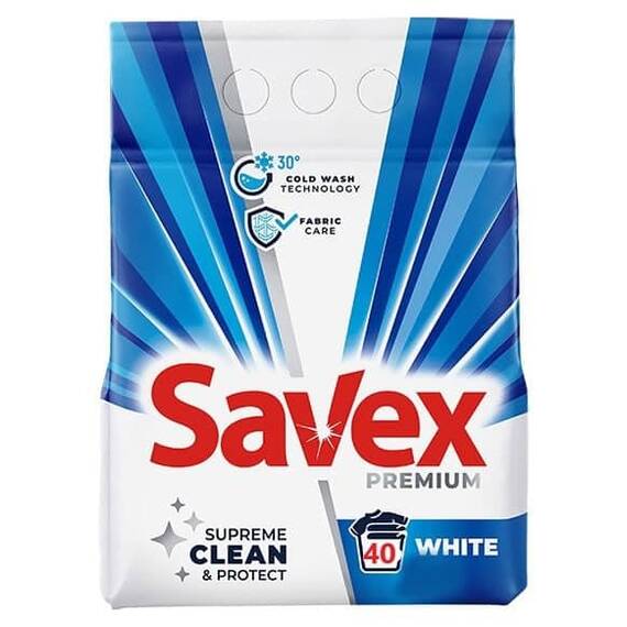 Detergent de rufe automat, Savex 2in1 White, 4 kg, miros puternic, 40 spalari - - Roveli