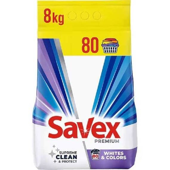 Detergent de rufe automat, Savex Whites Colors, 8 kg, miros puternic, 80 spalari - - Roveli