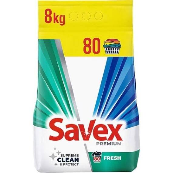 Detergent de rufe automat, Savex 2in1 Fresh, 8 kg, miros puternic, 80 spalari - - Roveli