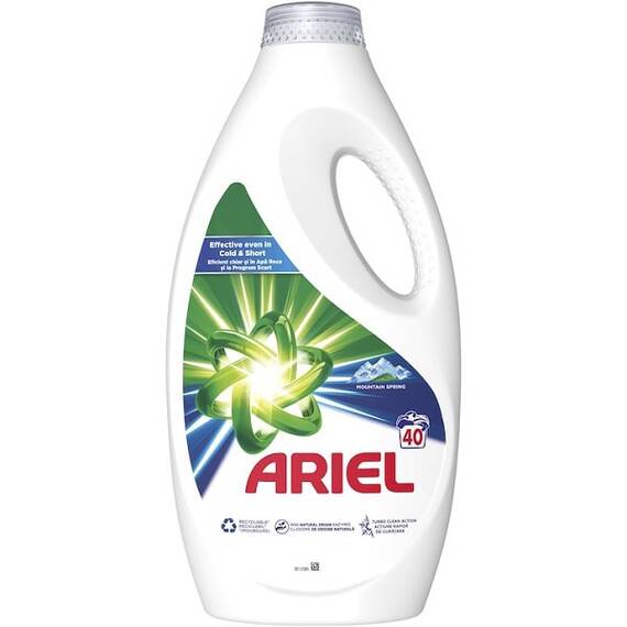 Detergent de rufe lichid Ariel Mountain Spring, automat, indeparteaza impecabil petele, 2 L, 40 spalari - - Roveli