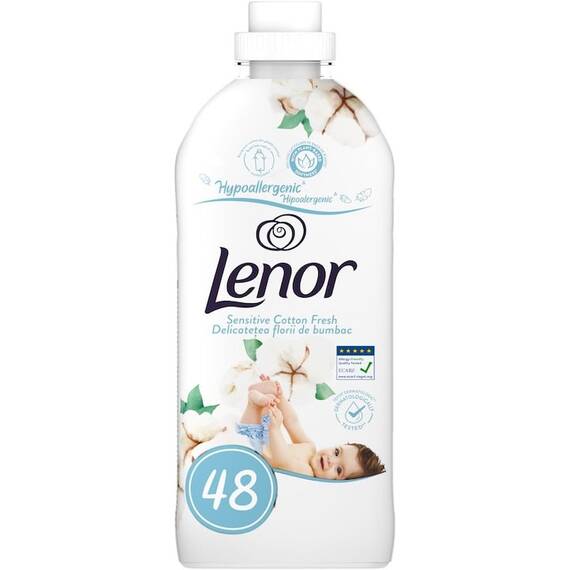 ​Balsam de rufe Lenor Sensitive Cotton Fresh, prospetime de lunga durata, hipoalergenic, 1.2 l, 48 spalari - - Roveli