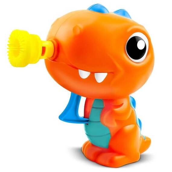 ​Aparat de facut baloane de sapun, bule , din plastic, usor de utilizare, in forma de dinozaur, 12x 5,5x 11 cm, portocaliu - - Roveli