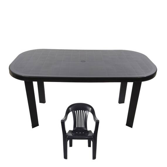 Set mobilier gradina DacEnergy©, fabricat din polipropilena, masa ovala si sase scaune,  rezistent la umiditate si UV, gri - - Roveli