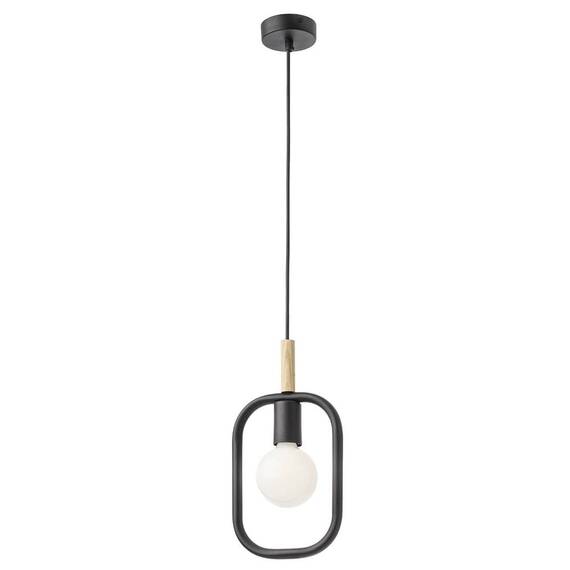 Suspensie Smarter, structura din metal, detaliu din lemn natur, sursa cu soclu E27, 42W, design deosebit, 190 x 44 x 1270 mm, negru - - Roveli