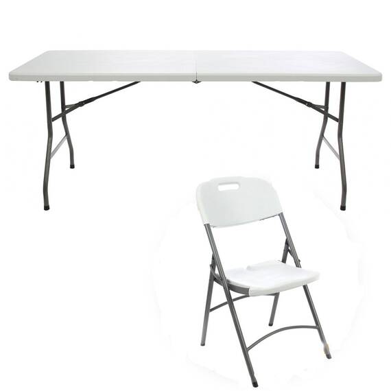 Set mobilier gradina DacEnergy©, structura cadru otel, cu masa dreptunghiulara si 6 scaune, culoare alb - - Roveli