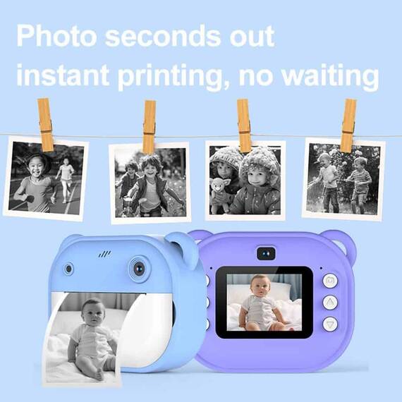 Camera foto/video pentru copii DacEnergy©, model urs, camera duala, ecran color 2 inchi, imprimanta foto instantanee, jocuri, cu efecte si filtre, albastru - 10- Roveli