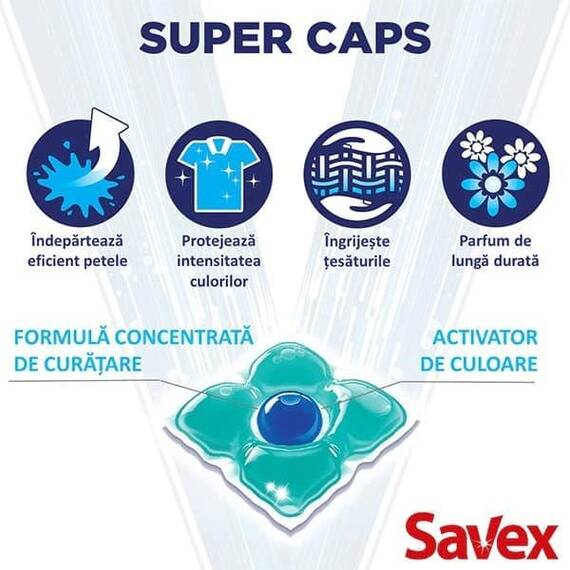 Detergent de rufe capsule Savex Premium Caps Color, curatare puternica, 56 capsule - 2- Roveli
