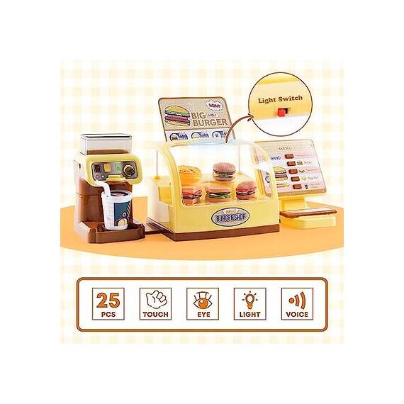 Set joc de rol DacEnergy©, casa de marcat, aparat cafea, hamburger fastfood, cu sunet, joc imaginativ si de dezvoltare a abilitatilor, 30 x 15 x 20 cm, 25 de bucati - 7- Roveli