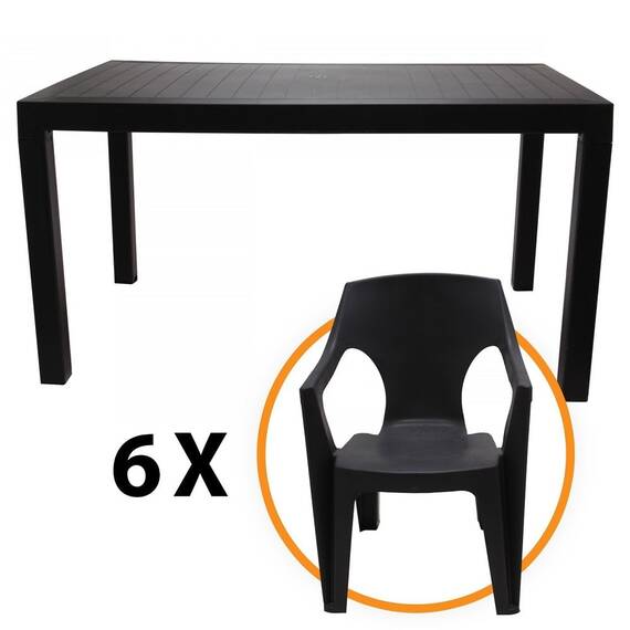 Set masa cu 6 scaune DacEnergy©, pentru gradina si terasa, din plastic rezistent la umiditate si UV, culoare maro inchis - 2- Roveli