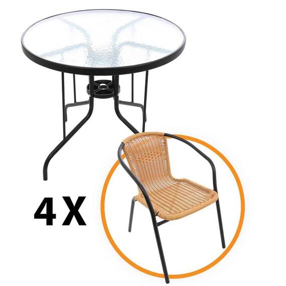Set masa rotunda pentru gradina DacEnergy©, din metal, polietilena,si sticla, 4 scaune, design modern, 80 x 70 cm - 2- Roveli