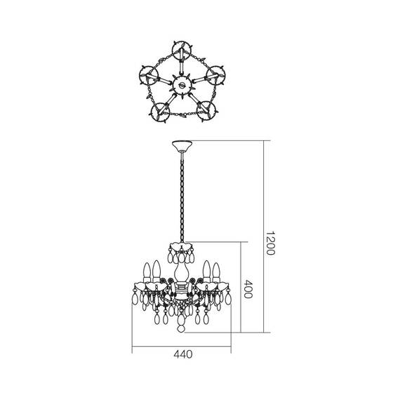 Lustra Smarter, structura din metal cromat, 5 brate, dulii E14, 28W, decoratiuni din acril negru - 2- Roveli