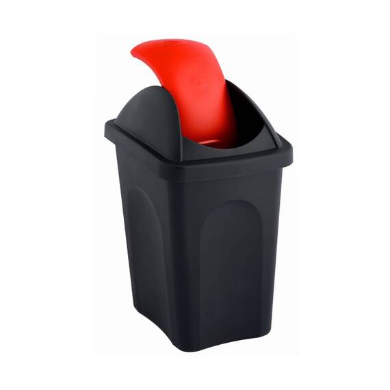 Cos de gunoi DacEnergy©, realizat din plastic, cu capac, capacitatea 60 l, 69x39x39 cm, negru si rosu - - Roveli