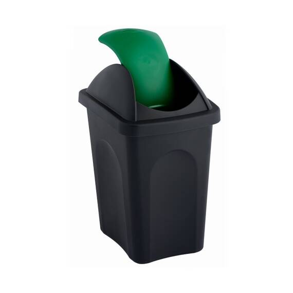 Cos de gunoi DacEnergy©, realizat din plastic, cu capac, capacitatea 60 l, 69x39x39 cm, negru si verde - - Roveli