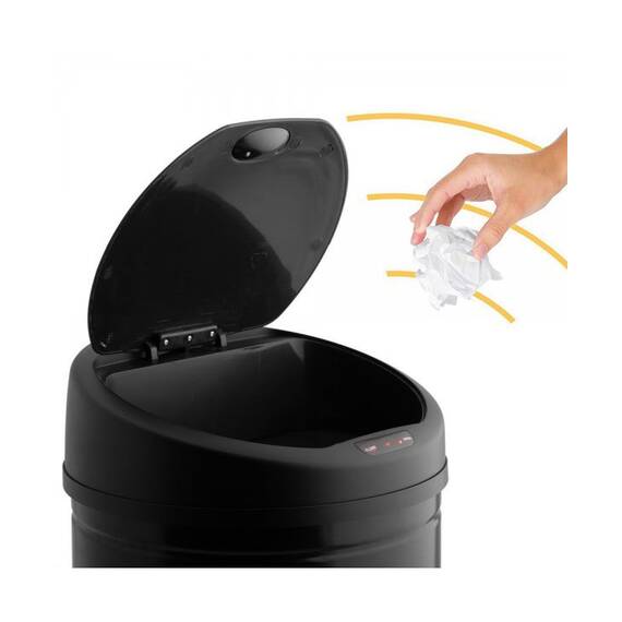 Cos de gunoi DacEnergy©, realizat din metal, dotat cu senzor de miscare, se inchide automat dupa 8 secunde, 30 litri, 54 x 32 cm, negru - - Roveli