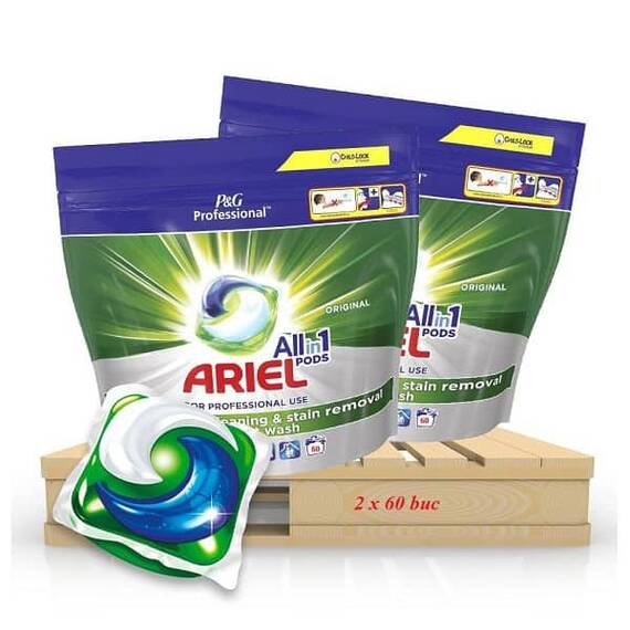 ​Ariel detergent de rufe capsule, All in 1 Pods Regular, indeparteaza petele, protejeaza rufele, 2x60 buc, 120 spalari - 3- Roveli