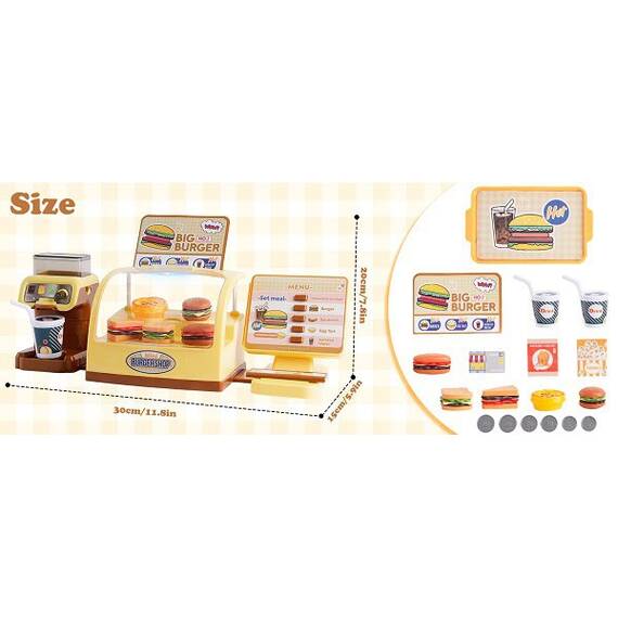 Set joc de rol DacEnergy©, casa de marcat, aparat cafea, hamburger fastfood, cu sunet, joc imaginativ si de dezvoltare a abilitatilor, 30 x 15 x 20 cm, 25 de bucati - 8- Roveli
