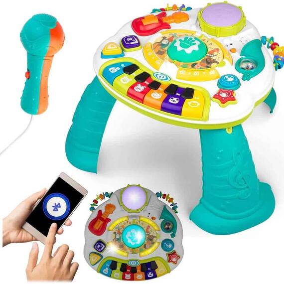 Masuta interactiva , panou interactiv cu pian incorporat, microfon, butoane stralucitoare, cablu USB, Bluetooth, albastru si alb - 3- Roveli
