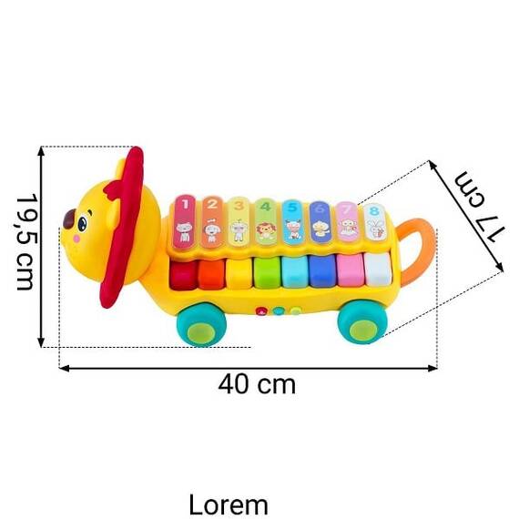 ​Jucarie muzicala educativa , cu xilofon, panou interactiv cu pian incorporat, cu sfoara de tras, designul in forma de leu, 8 melodii diferite - 7- Roveli