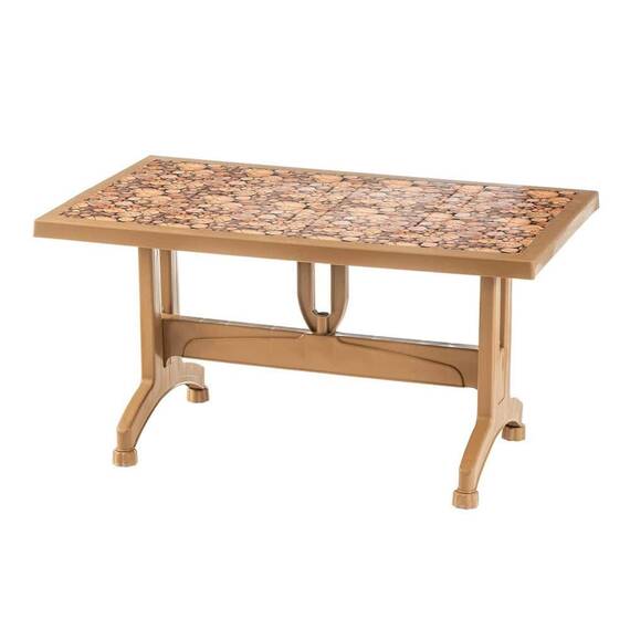 Set masa DacEnergy©, confectionat din polipropilena, forma dreptunghiulara, cu model imprimat, fixa, 4 scaune, rezistenta la umezeala, 140 x 73 x 80 cm, teak - 3- Roveli