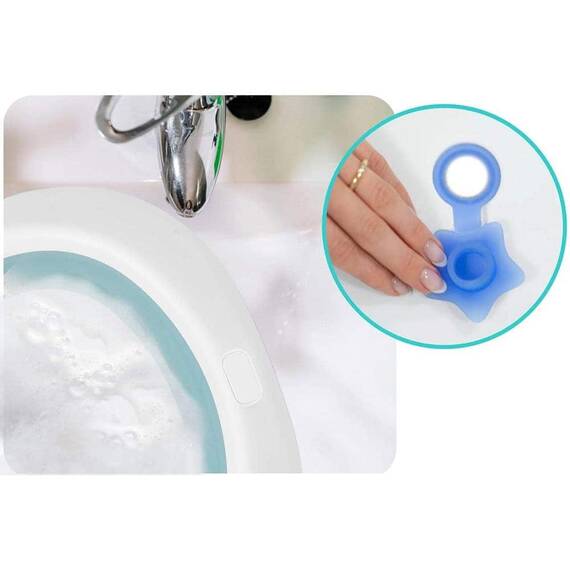 Cadita pliabila pentru baie copii , pliabila, picioare antiderapante, dop senzor de temperatura, maxim 45 kg, 50 x 21 cm, albastra si alb - 4- Roveli