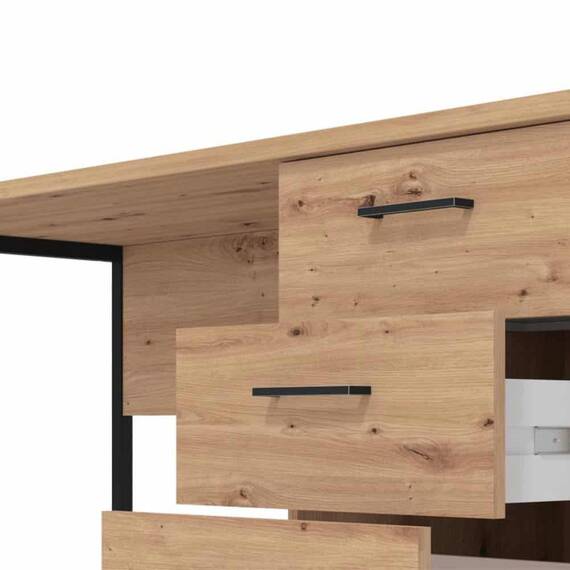 Birou DacEnergy©, din PAL melaminat, stil rustic, designul unic, 3 sertare, stejar artisan, 137.5 x 56 x 75 cm - 3- Roveli